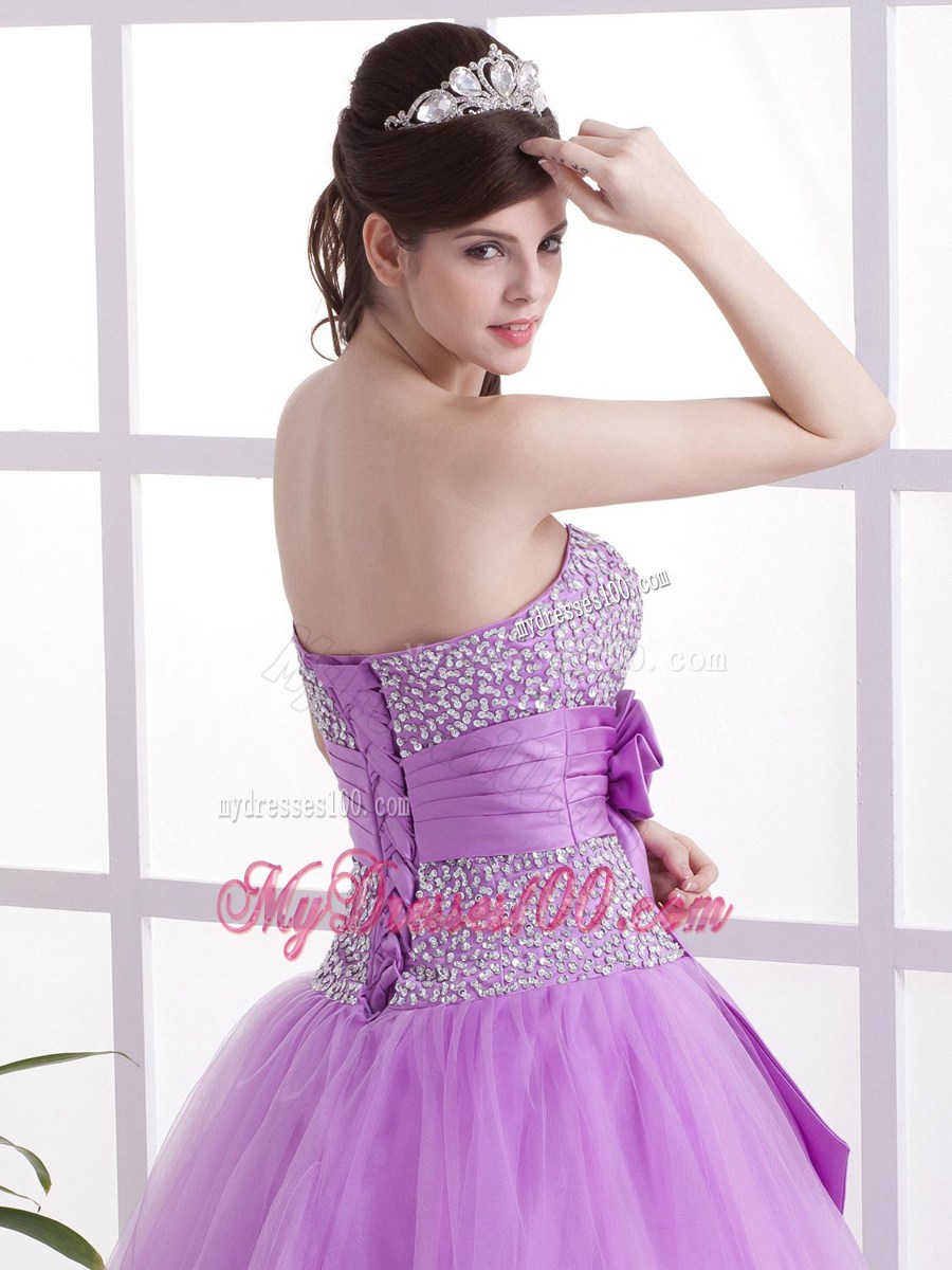 Lavender Sweetheart Evening Dress with Hand Made Flower