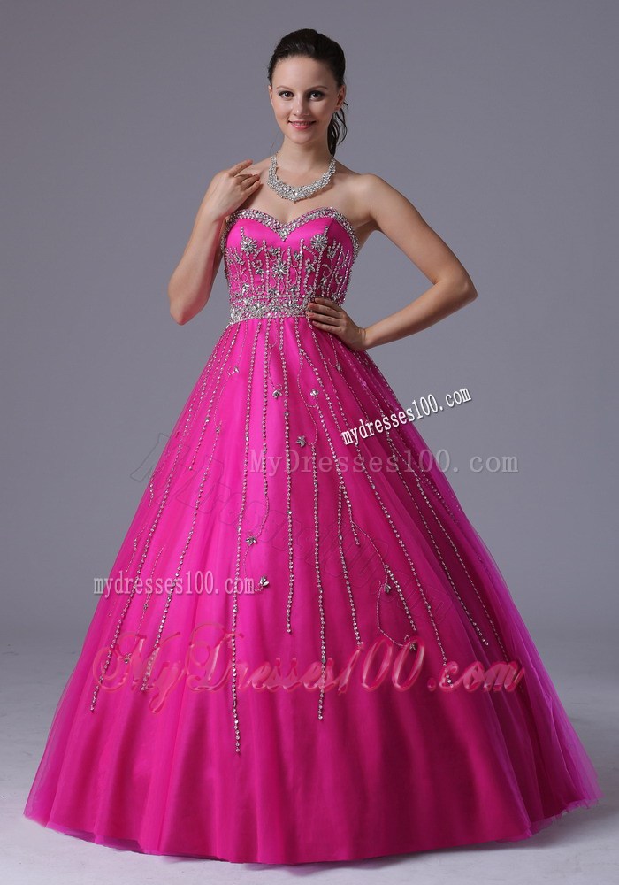 Custom Made Fuchsia Beaded Decorate Evening Dress