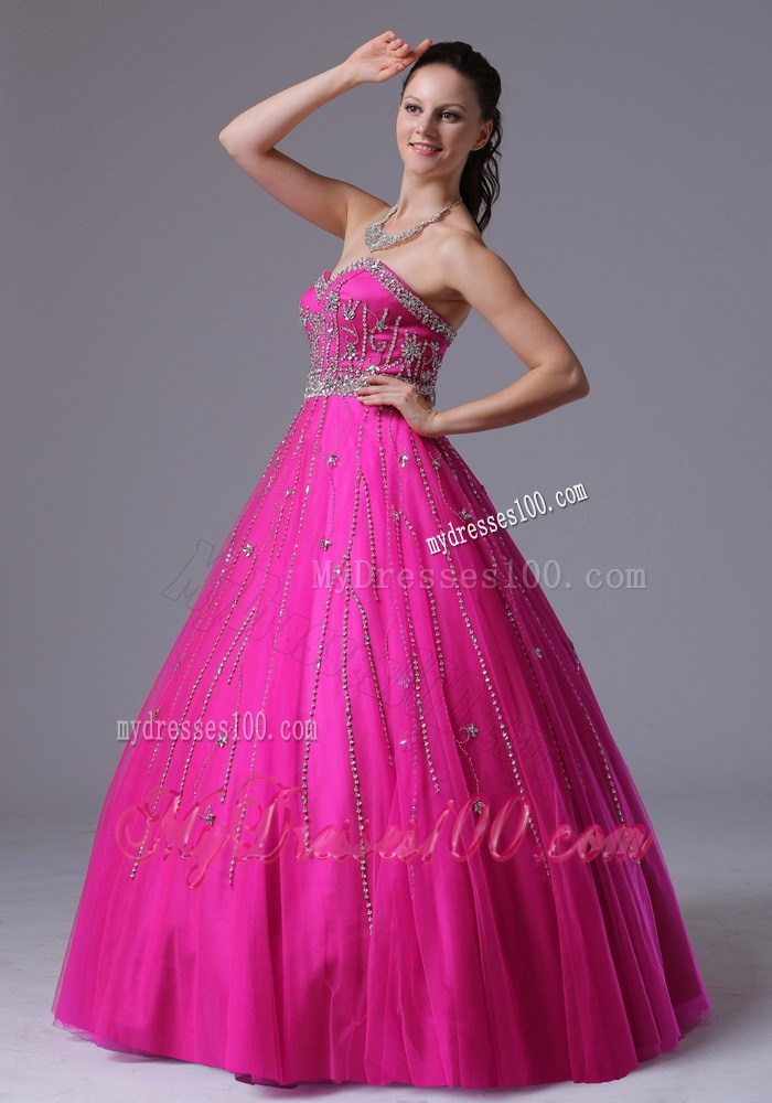 Custom Made Fuchsia Beaded Decorate Evening Dress