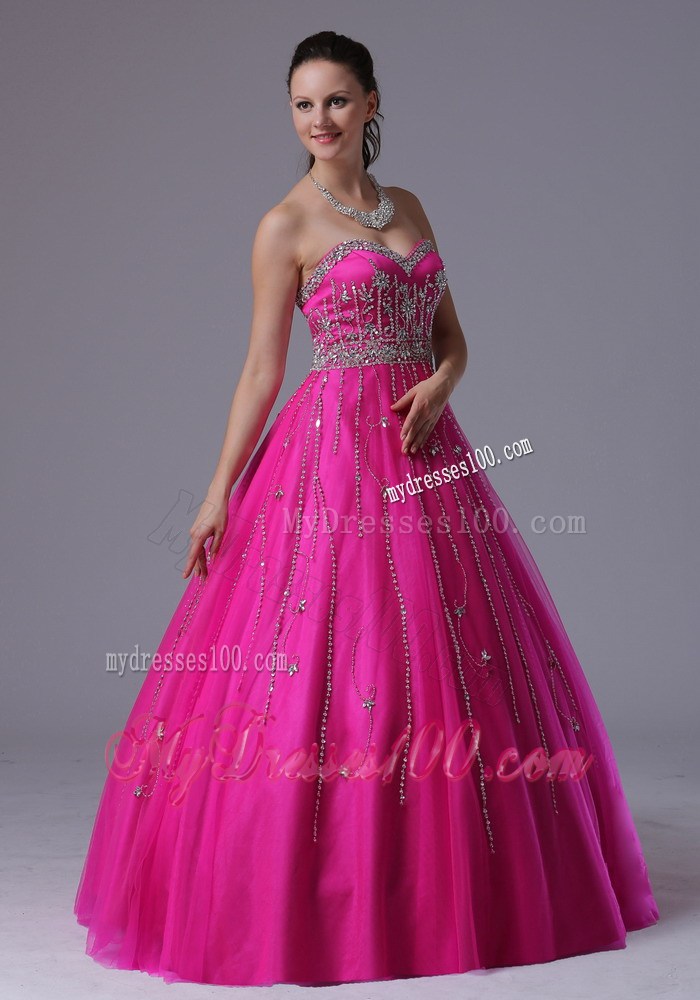 Custom Made Fuchsia Beaded Decorate Evening Dress