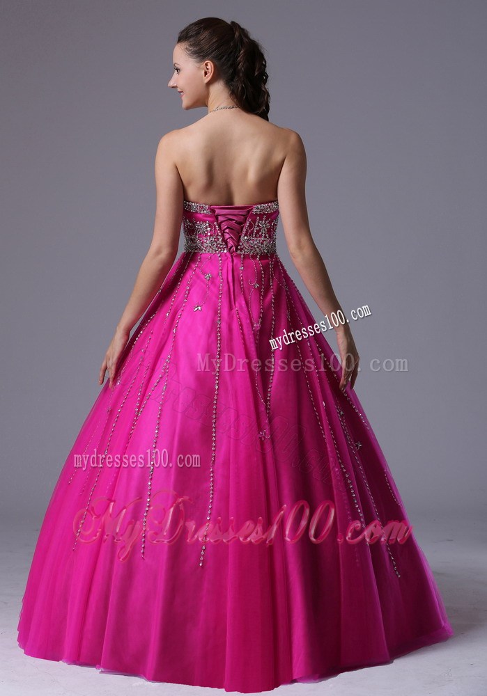Custom Made Fuchsia Beaded Decorate Evening Dress