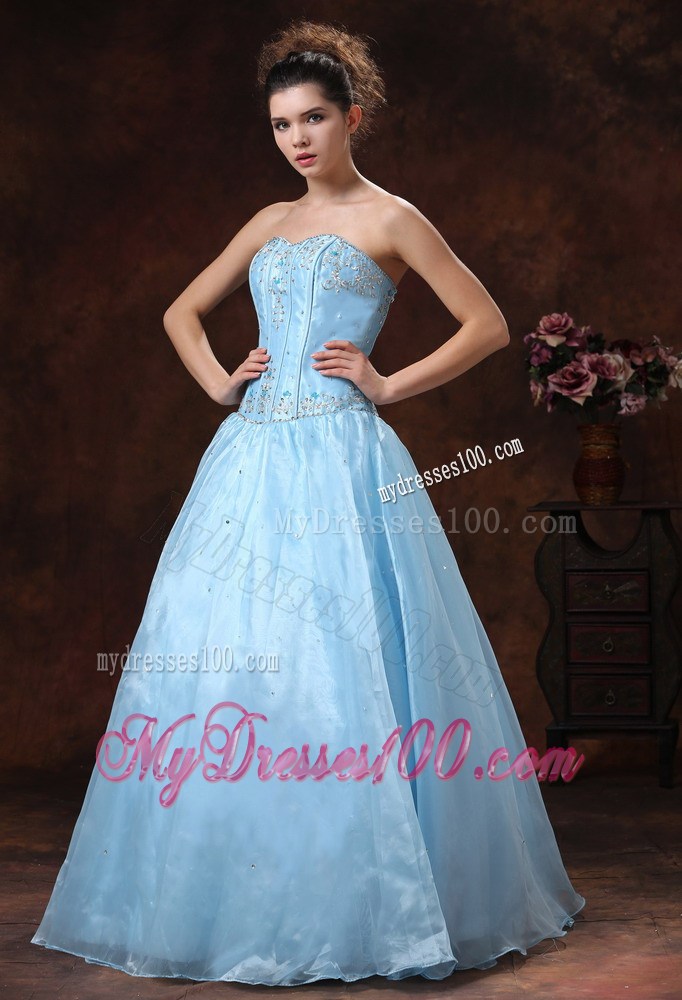 Baby Blue Appliques Bodice and Sweetheart For Prom Dress