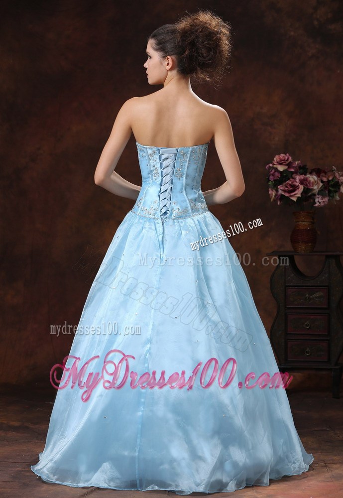 Baby Blue Appliques Bodice and Sweetheart For Prom Dress