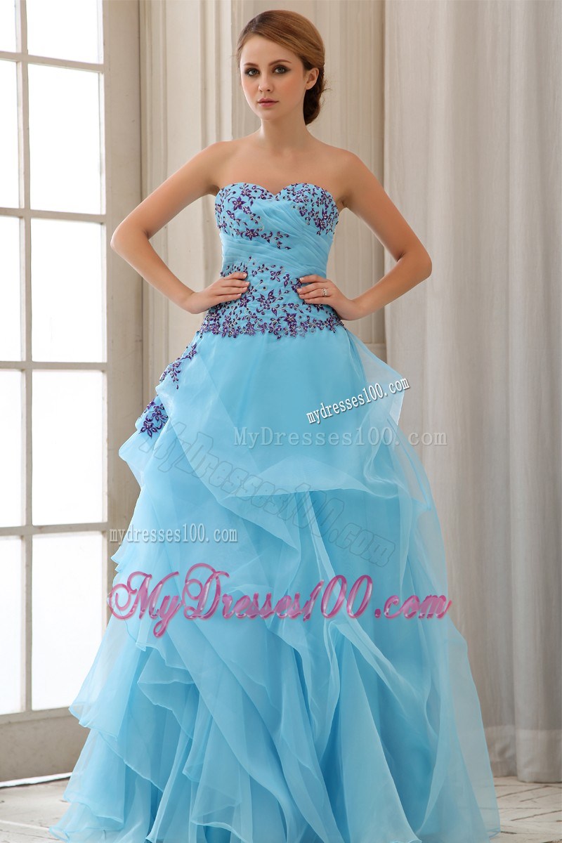 Sweetheart Appliques For Aqua Blue Prom Dress With Custom Made