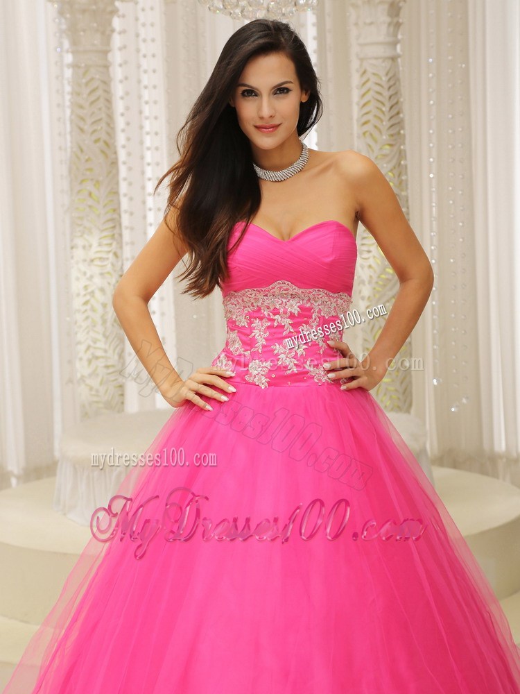 Hot Pink Evening Dress With Sweetheart and Appliques