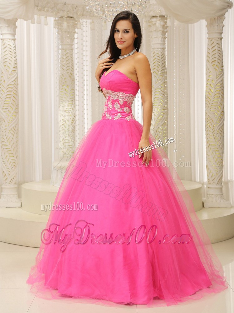 Hot Pink Evening Dress With Sweetheart and Appliques