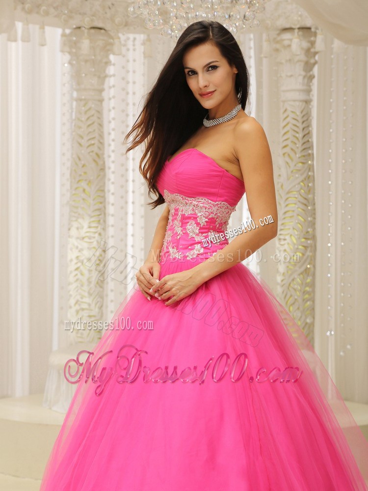 Hot Pink Evening Dress With Sweetheart and Appliques