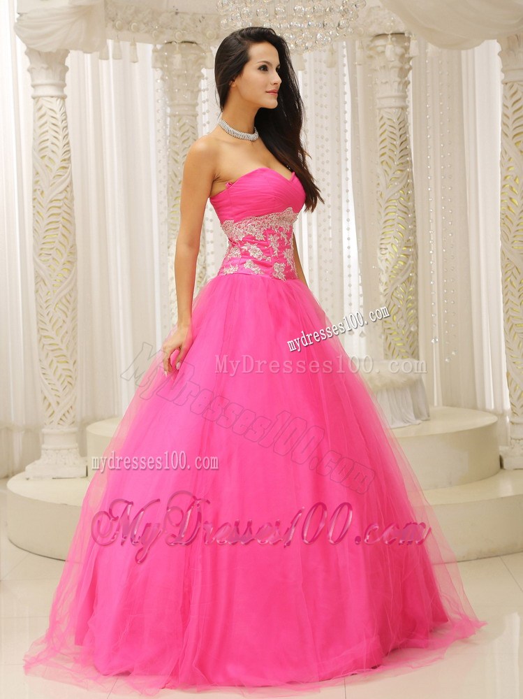 Hot Pink Evening Dress With Sweetheart and Appliques