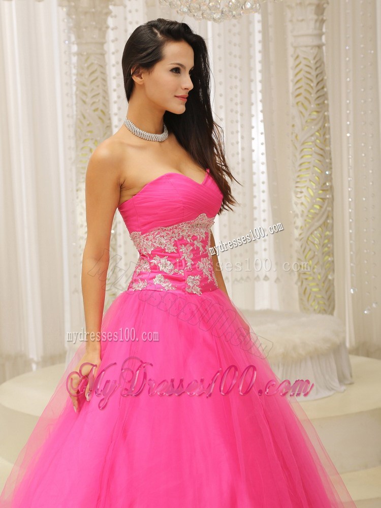 Hot Pink Evening Dress With Sweetheart and Appliques