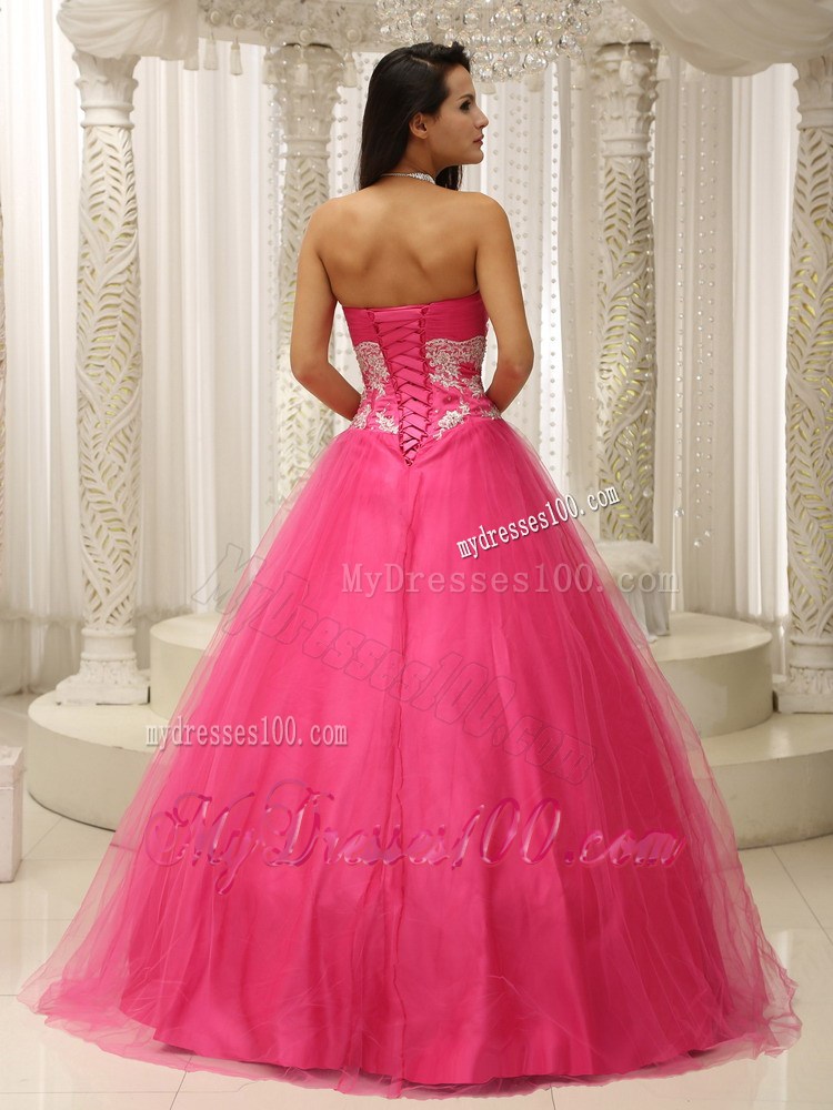 Hot Pink Evening Dress With Sweetheart and Appliques
