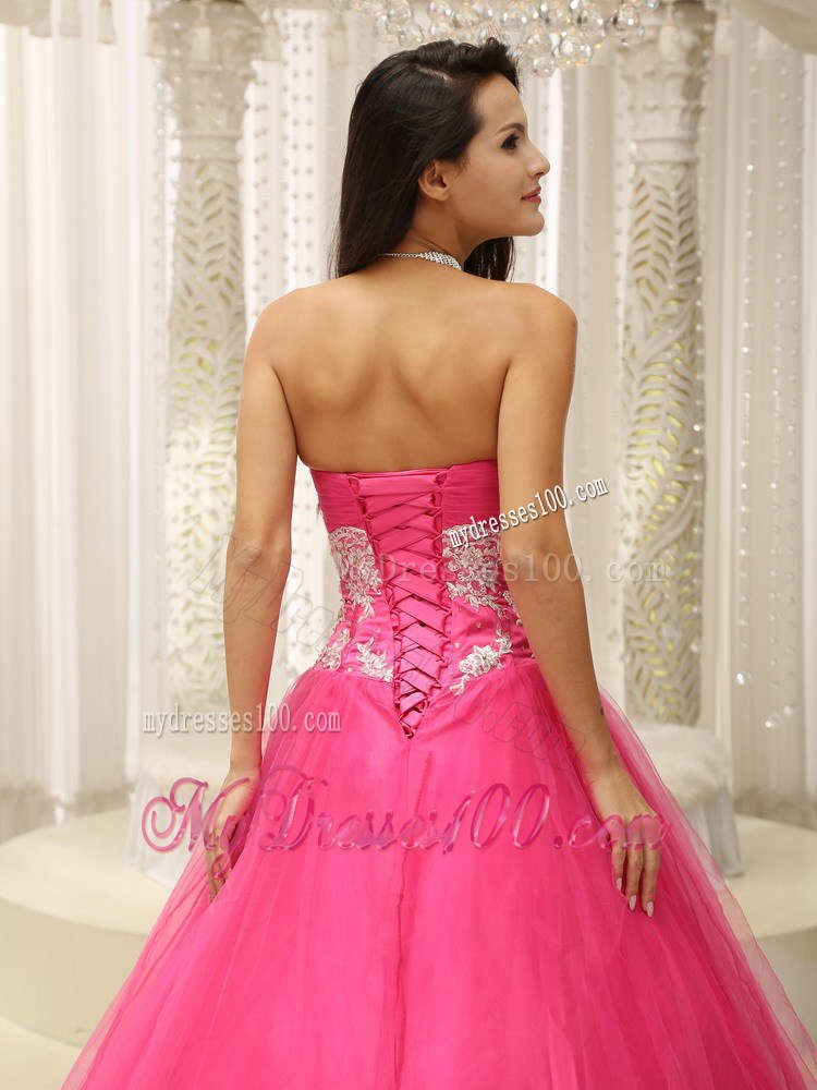 Hot Pink Evening Dress With Sweetheart and Appliques