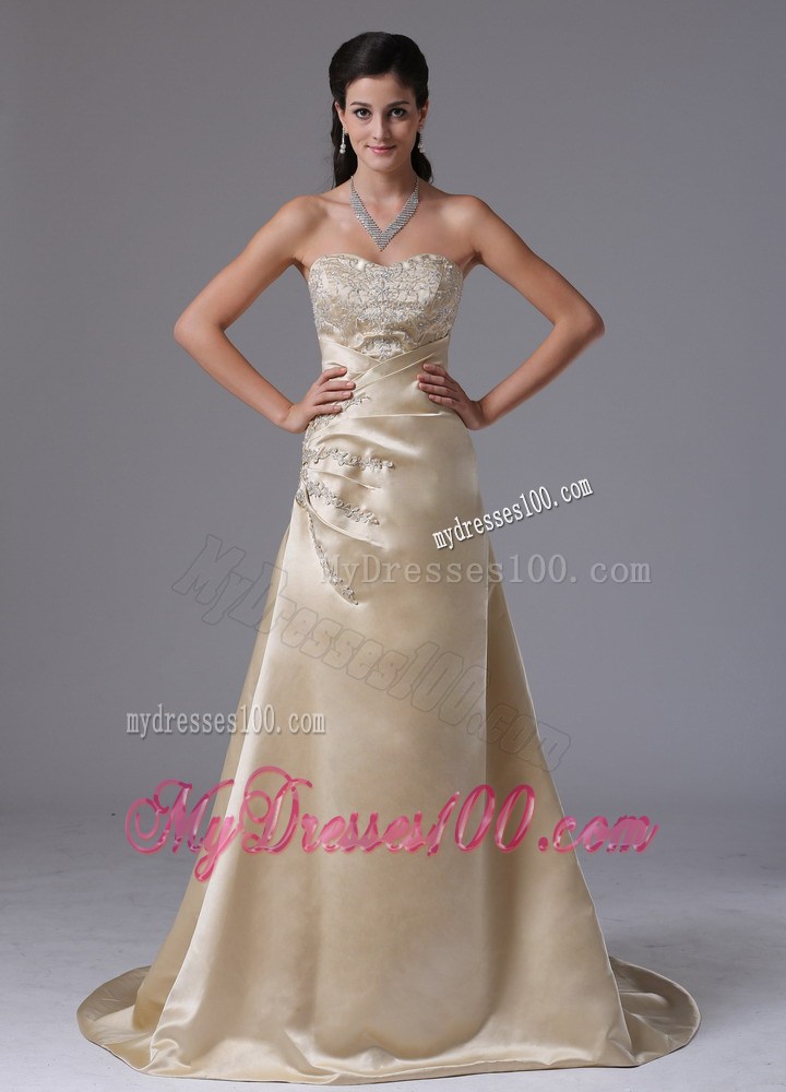 Champagne Appliques Decorate Stylish Evening Dress
