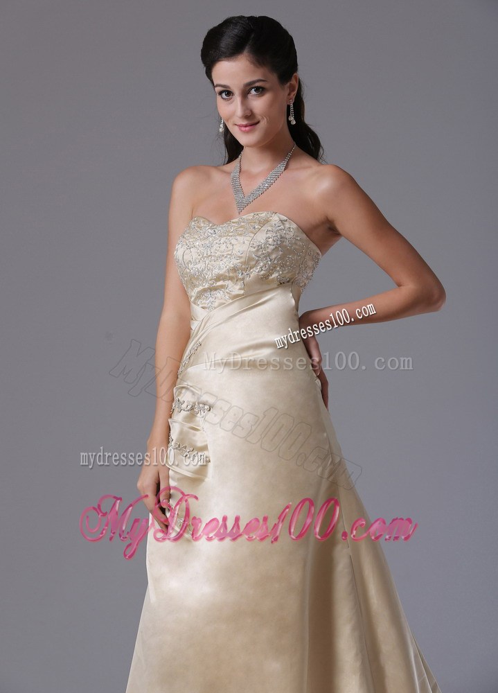 Champagne Appliques Decorate Stylish Evening Dress