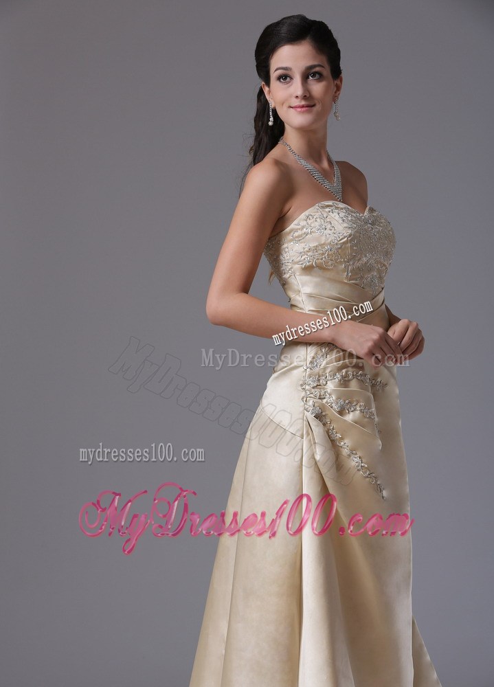 Champagne Appliques Decorate Stylish Evening Dress