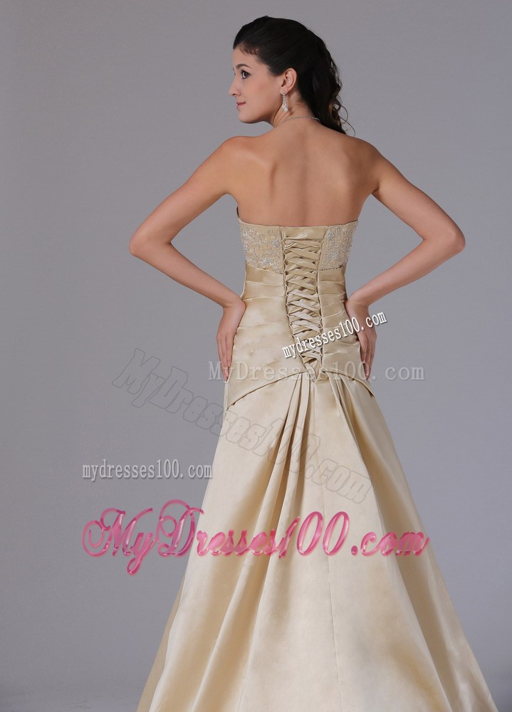 Champagne Appliques Decorate Stylish Evening Dress