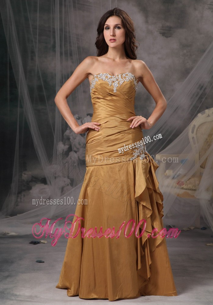 Beautiful Gold Mermaid Sweetheart Evening Dress Beading