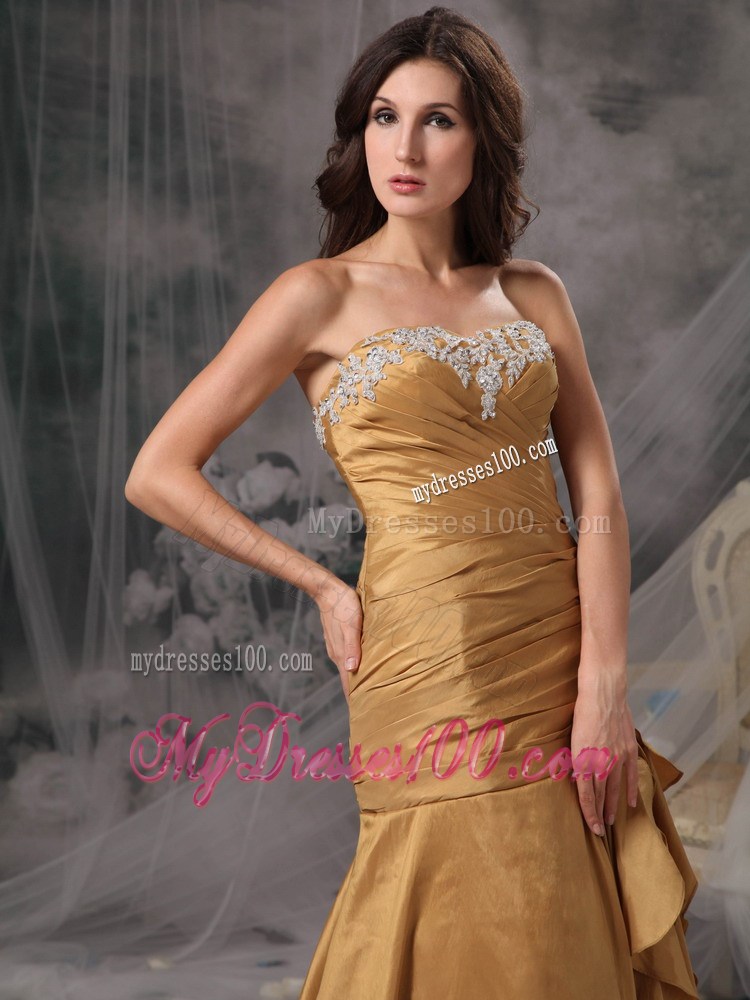 Beautiful Gold Mermaid Sweetheart Evening Dress Beading