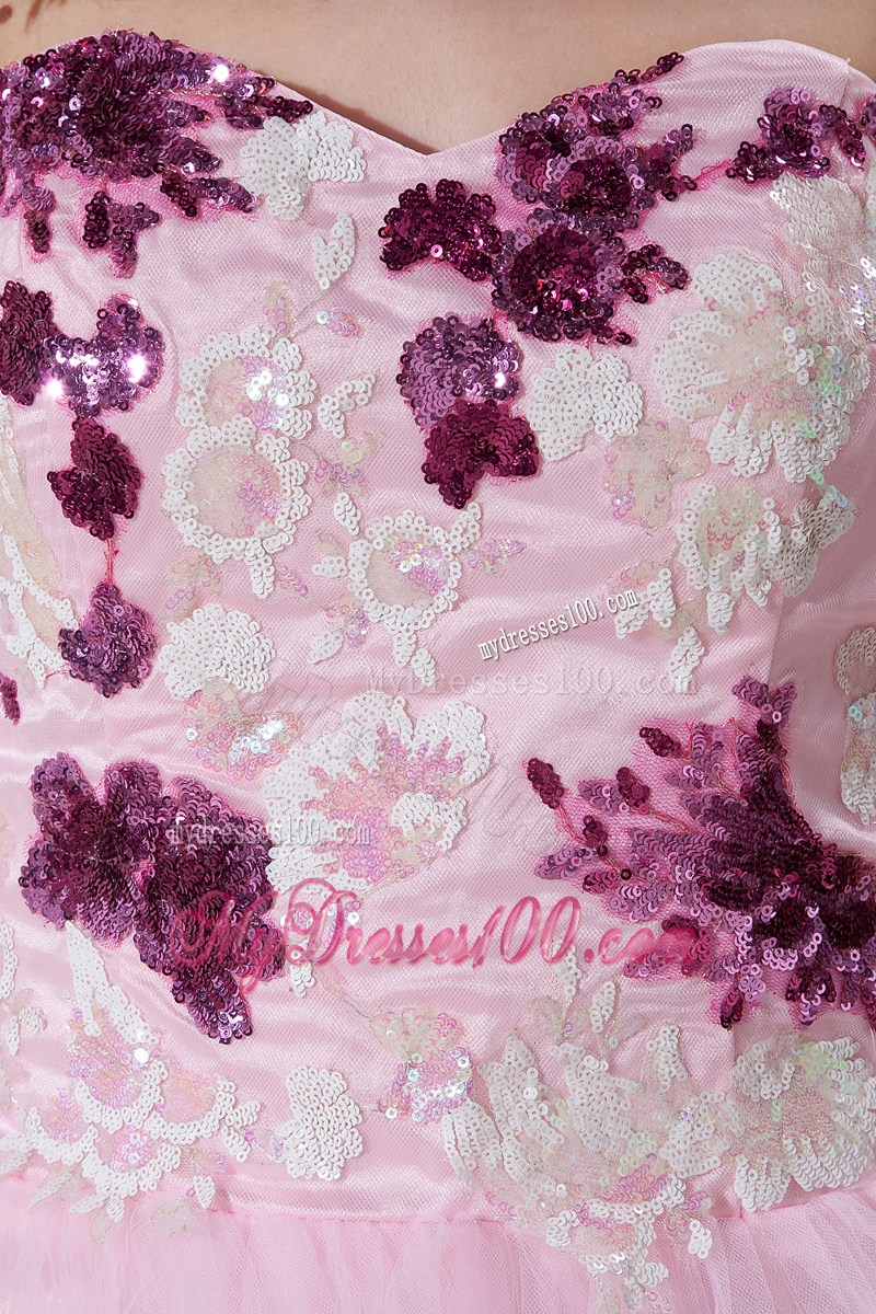 Baby Pink Sweetheart Brush Train Appliques Evening Dress