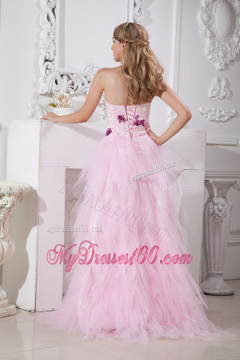 Baby Pink Sweetheart Brush Train Appliques Evening Dress