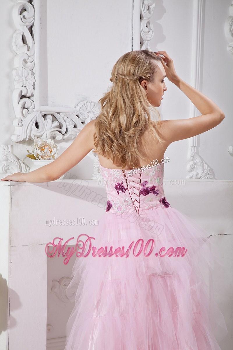 Baby Pink Sweetheart Brush Train Appliques Evening Dress