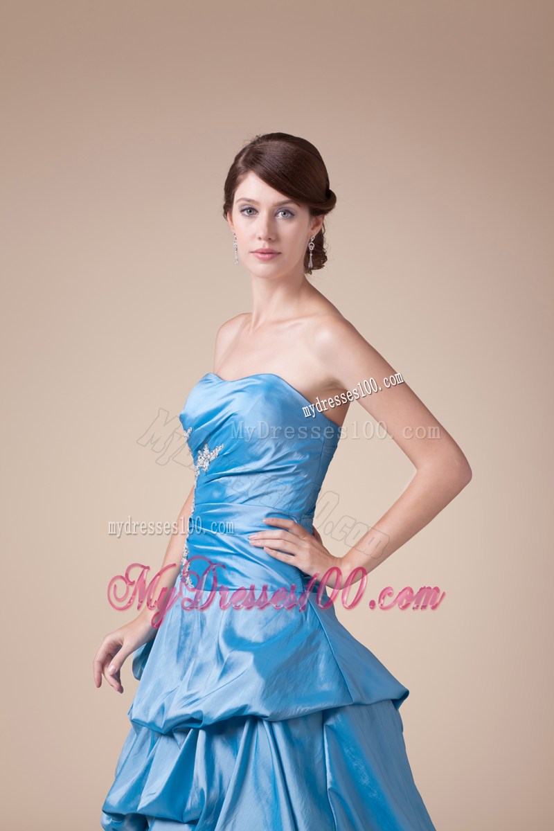 Teal Beading Pick-ups Long Strapless A-line Prom dress