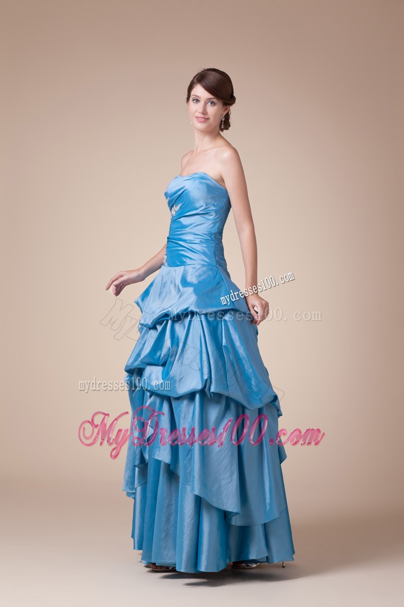 Teal Beading Pick-ups Long Strapless A-line Prom dress