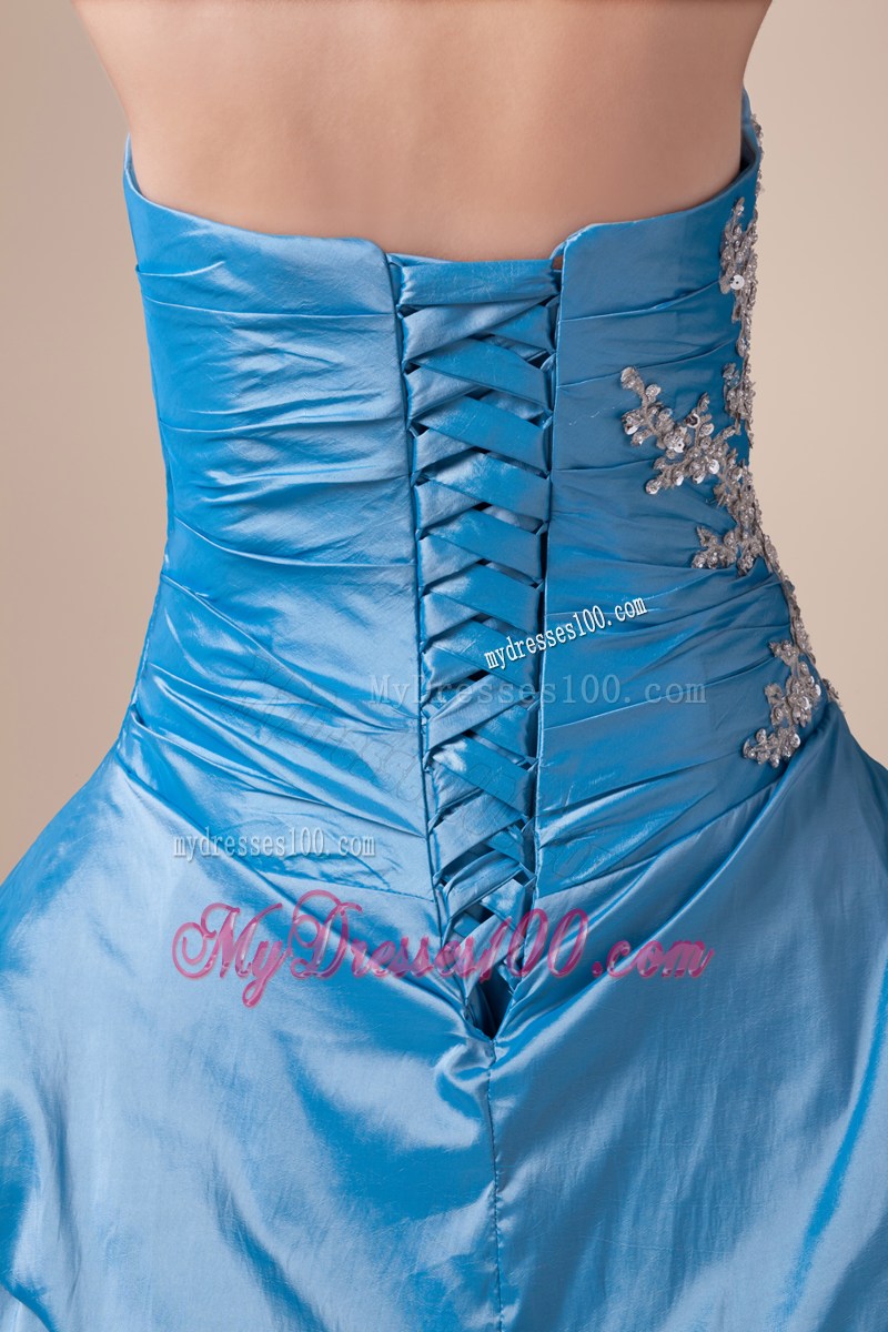 Teal Beading Pick-ups Long Strapless A-line Prom dress