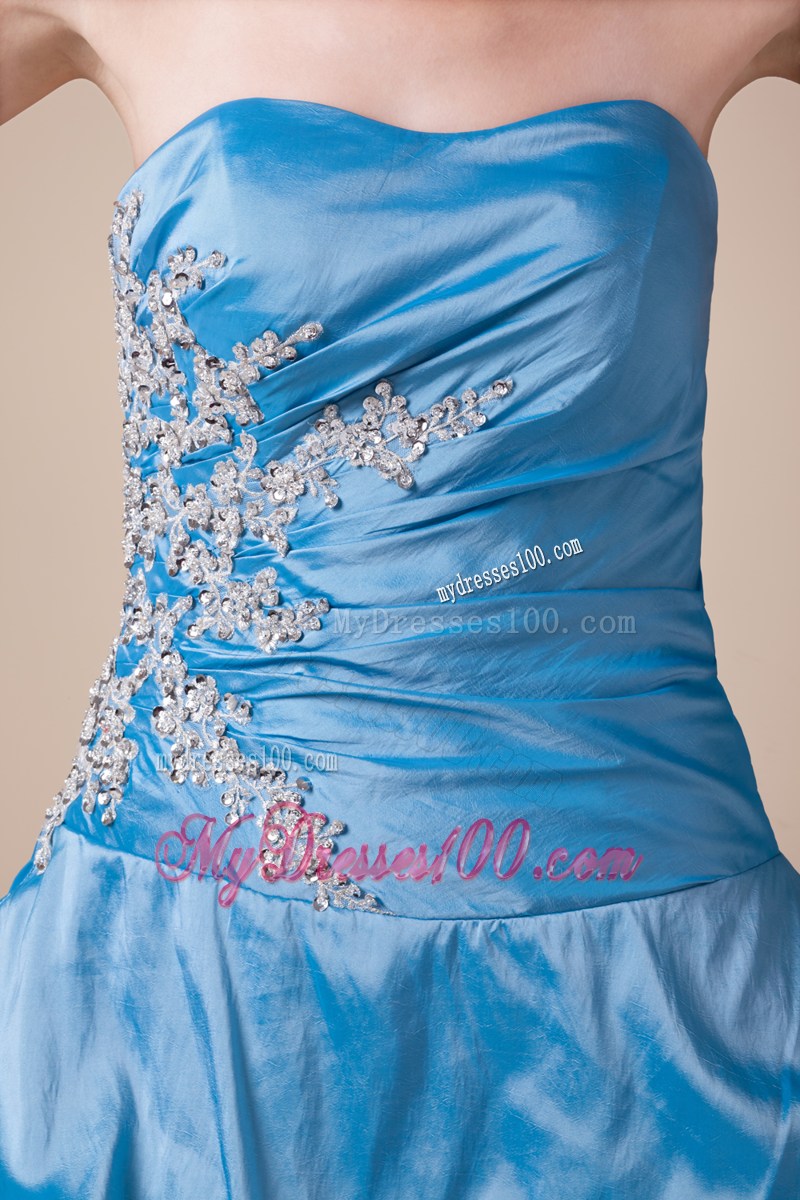 Teal Beading Pick-ups Long Strapless A-line Prom dress