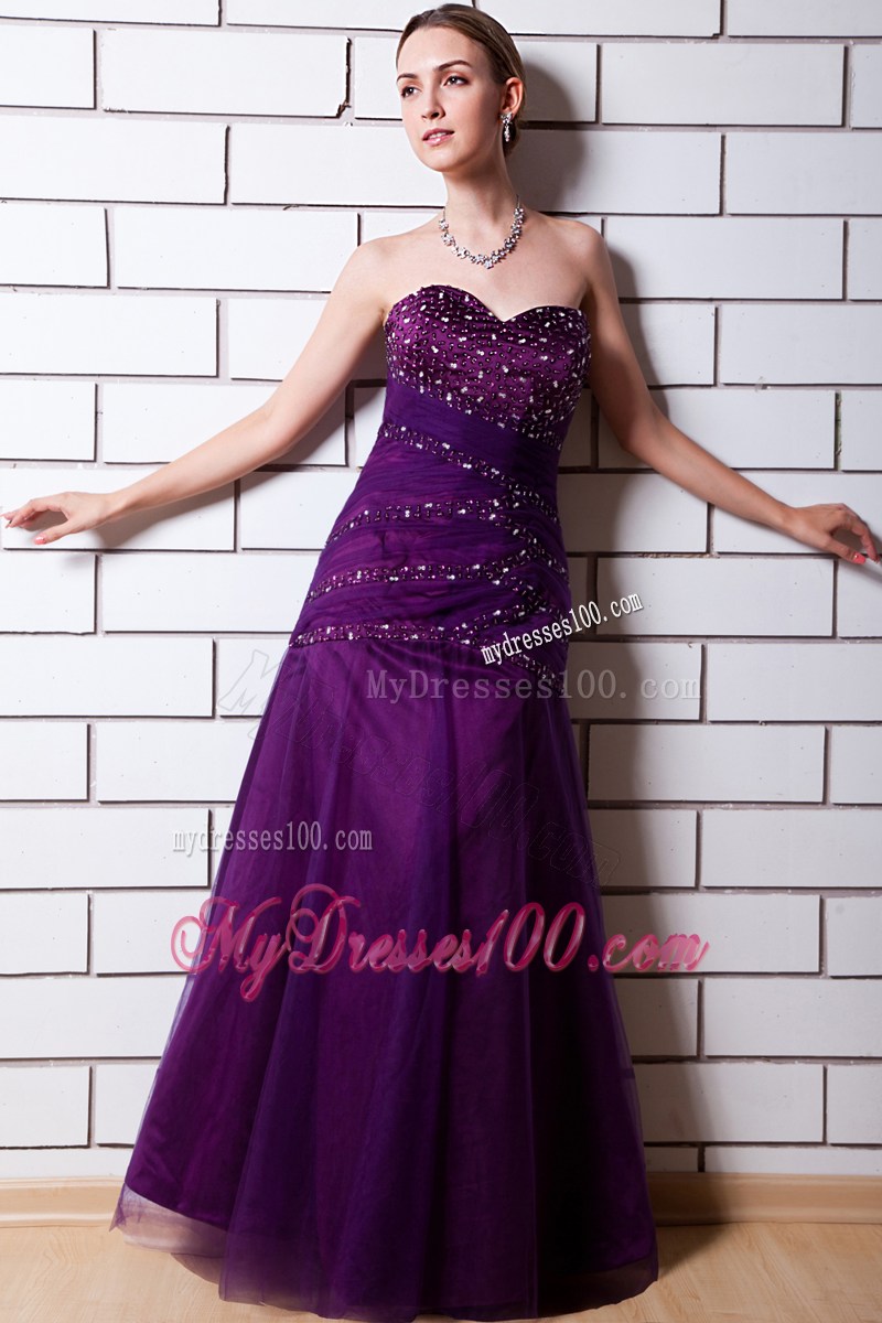 Purple Sweetheart Beading Evening Dress Floor-length