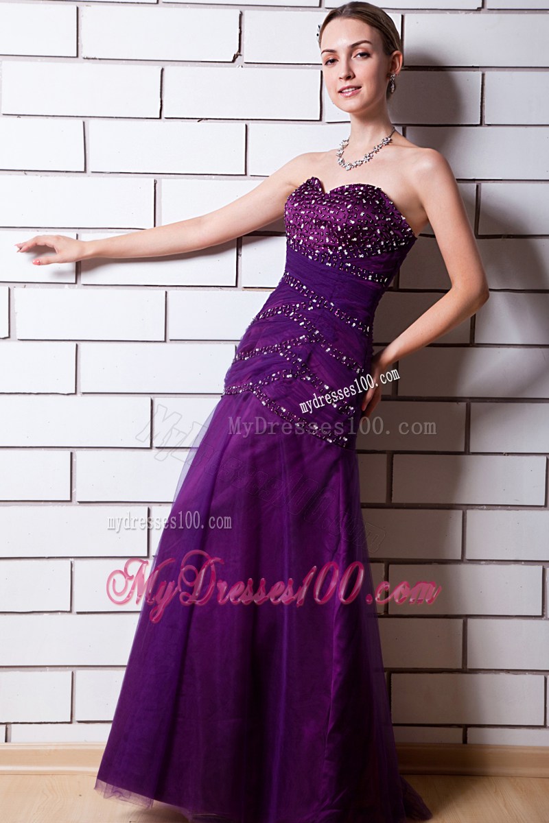 Purple Sweetheart Beading Evening Dress Floor-length