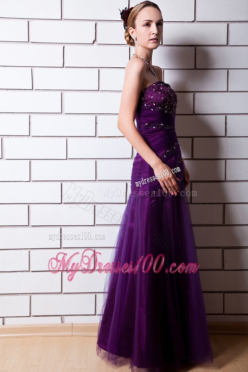 Purple Sweetheart Beading Evening Dress Floor-length