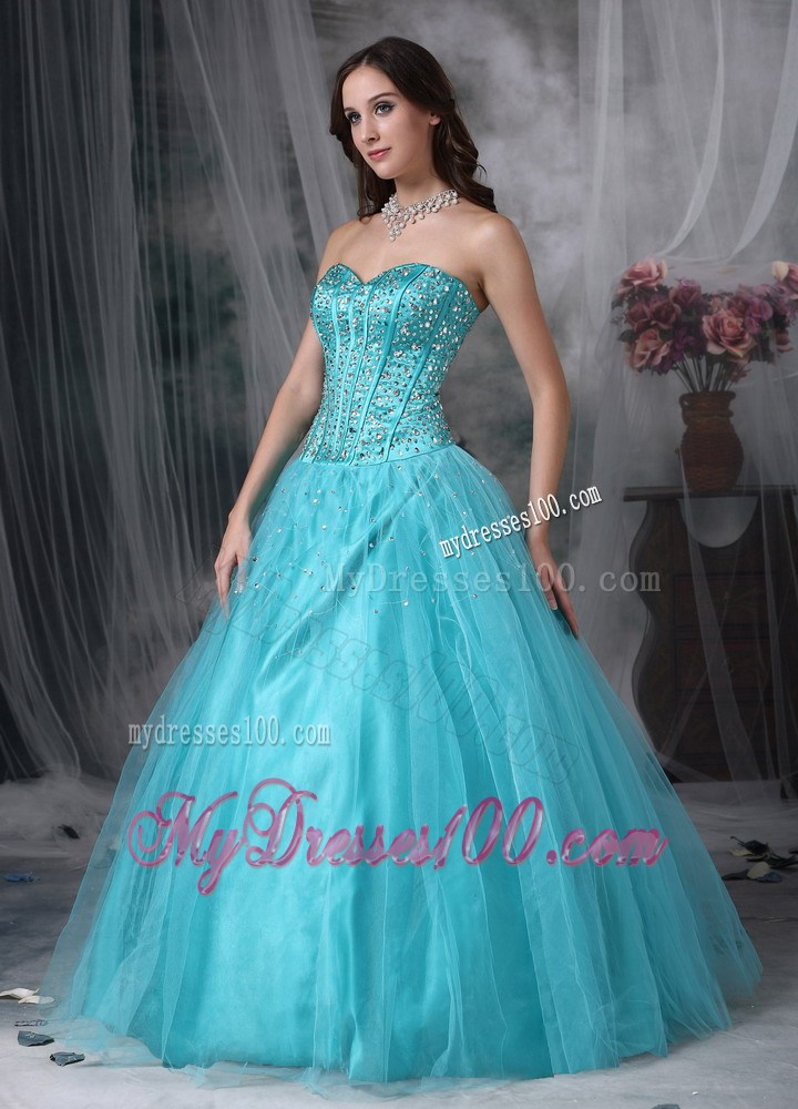 Beautiful Aqua Blue Sweetheart Evening Dress Beading