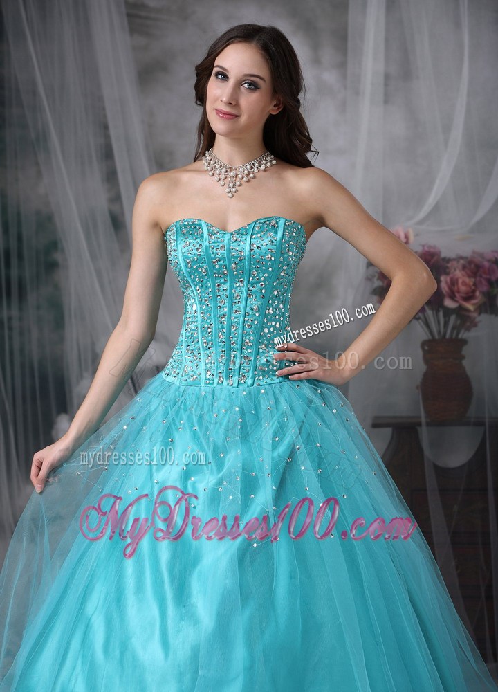 Beautiful Aqua Blue Sweetheart Evening Dress Beading