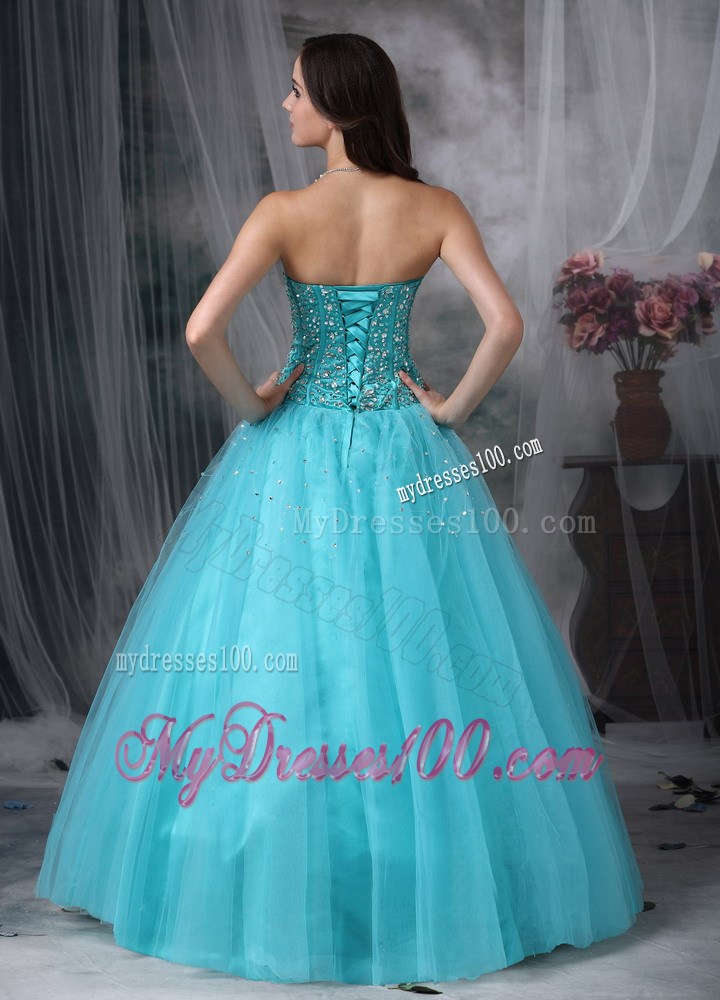 Beautiful Aqua Blue Sweetheart Evening Dress Beading