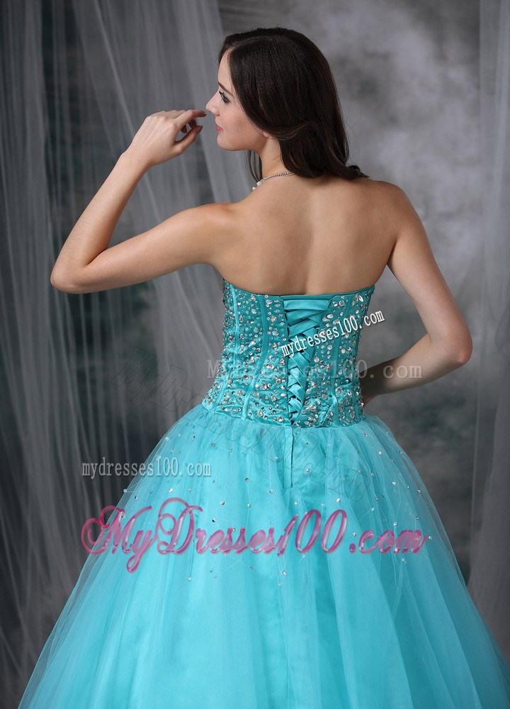Beautiful Aqua Blue Sweetheart Evening Dress Beading