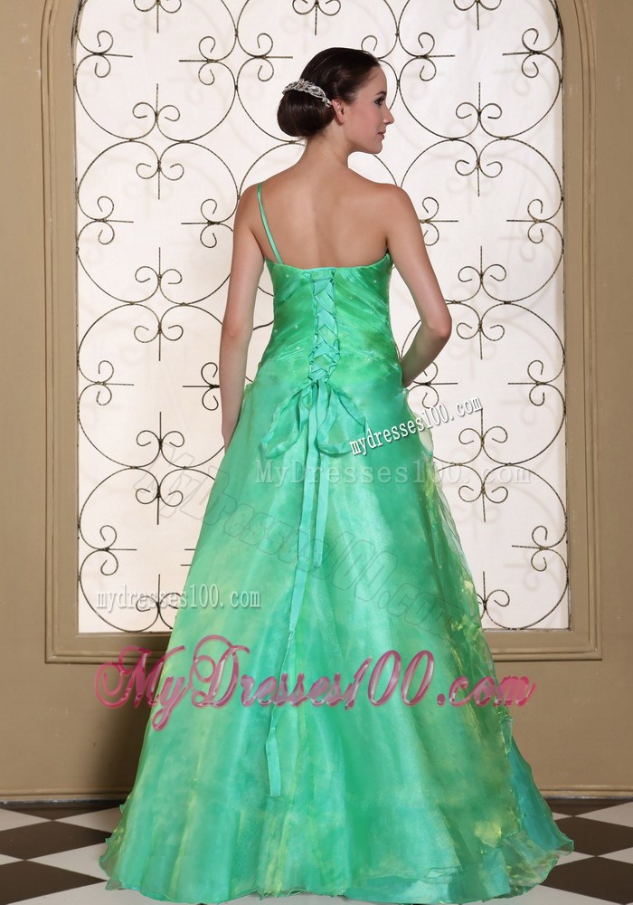 Turquoise One Shoulder Evening Dress Hand Made Flowers