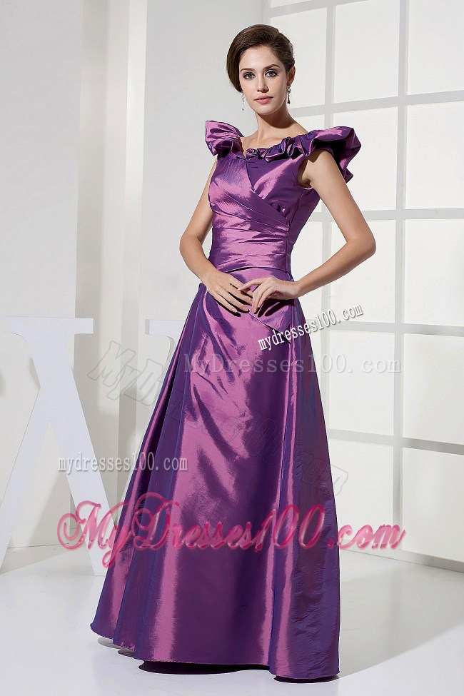 V-neck A-line Purple Taffeta 2013 Prom Dress Floor-length