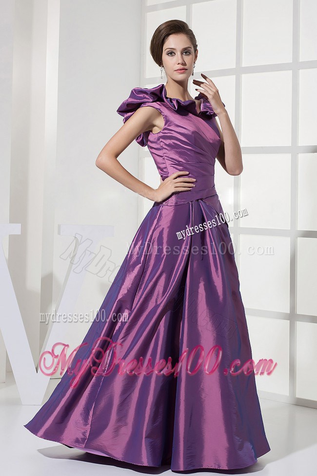 V-neck A-line Purple Taffeta 2013 Prom Dress Floor-length