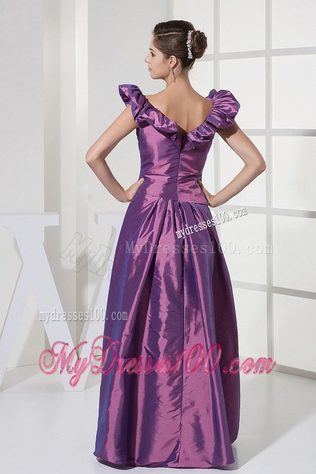 V-neck A-line Purple Taffeta 2013 Prom Dress Floor-length
