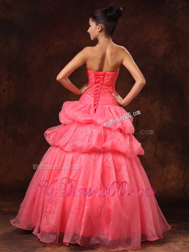 Watermelon Hand Flowers And Appliques Evening Dress
