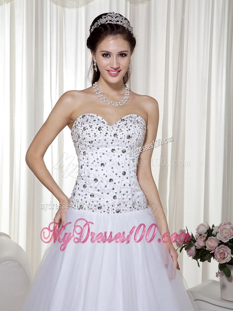 White Sweetheart Floor-length Beading Evening Dress