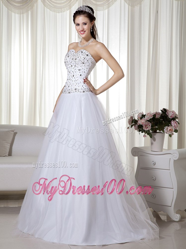 White Sweetheart Floor-length Beading Evening Dress