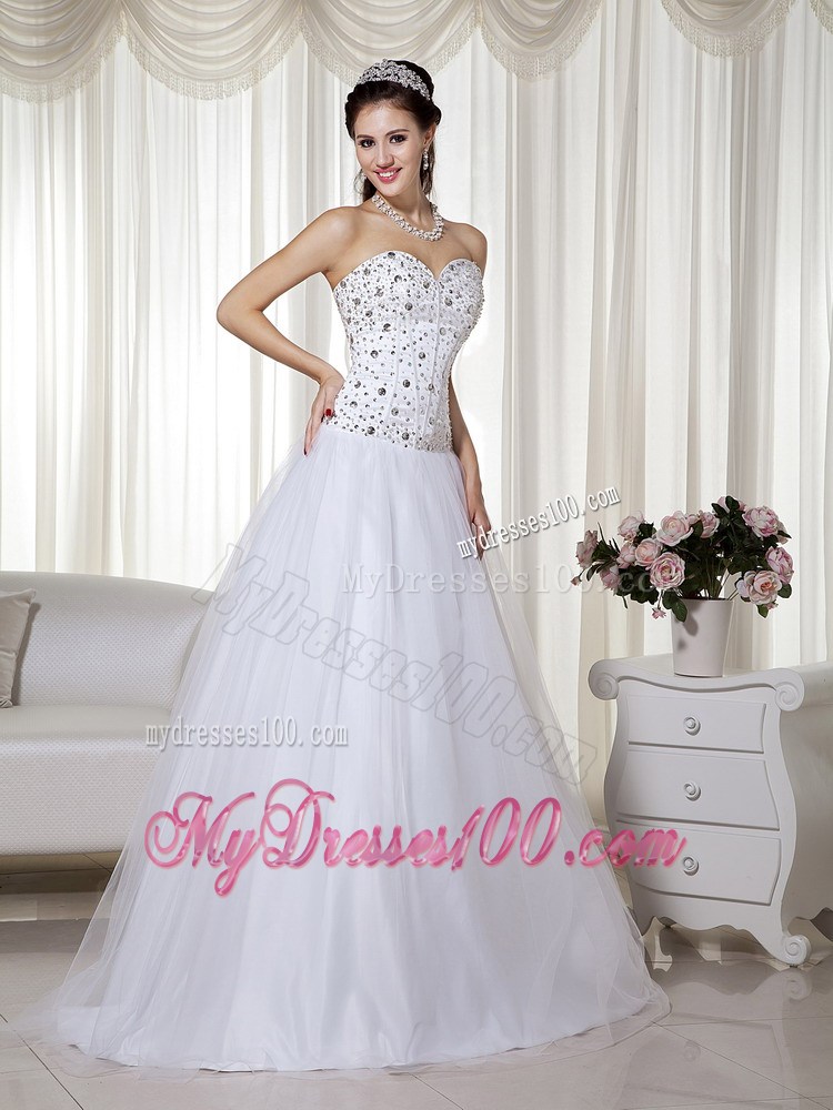 White Sweetheart Floor-length Beading Evening Dress