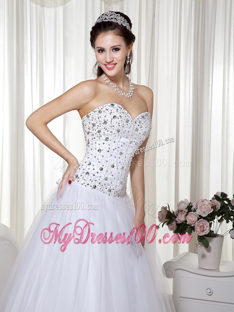 White Sweetheart Floor-length Beading Evening Dress