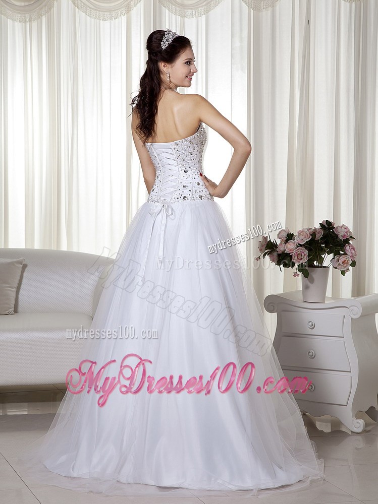 White Sweetheart Floor-length Beading Evening Dress