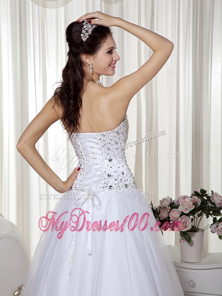 White Sweetheart Floor-length Beading Evening Dress