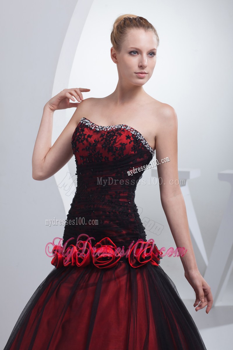 Wine Red Sweetheart Hand Made Flowers Beading Prom Dress