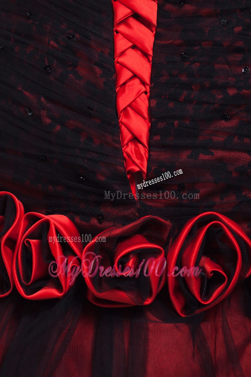 Wine Red Sweetheart Hand Made Flowers Beading Prom Dress