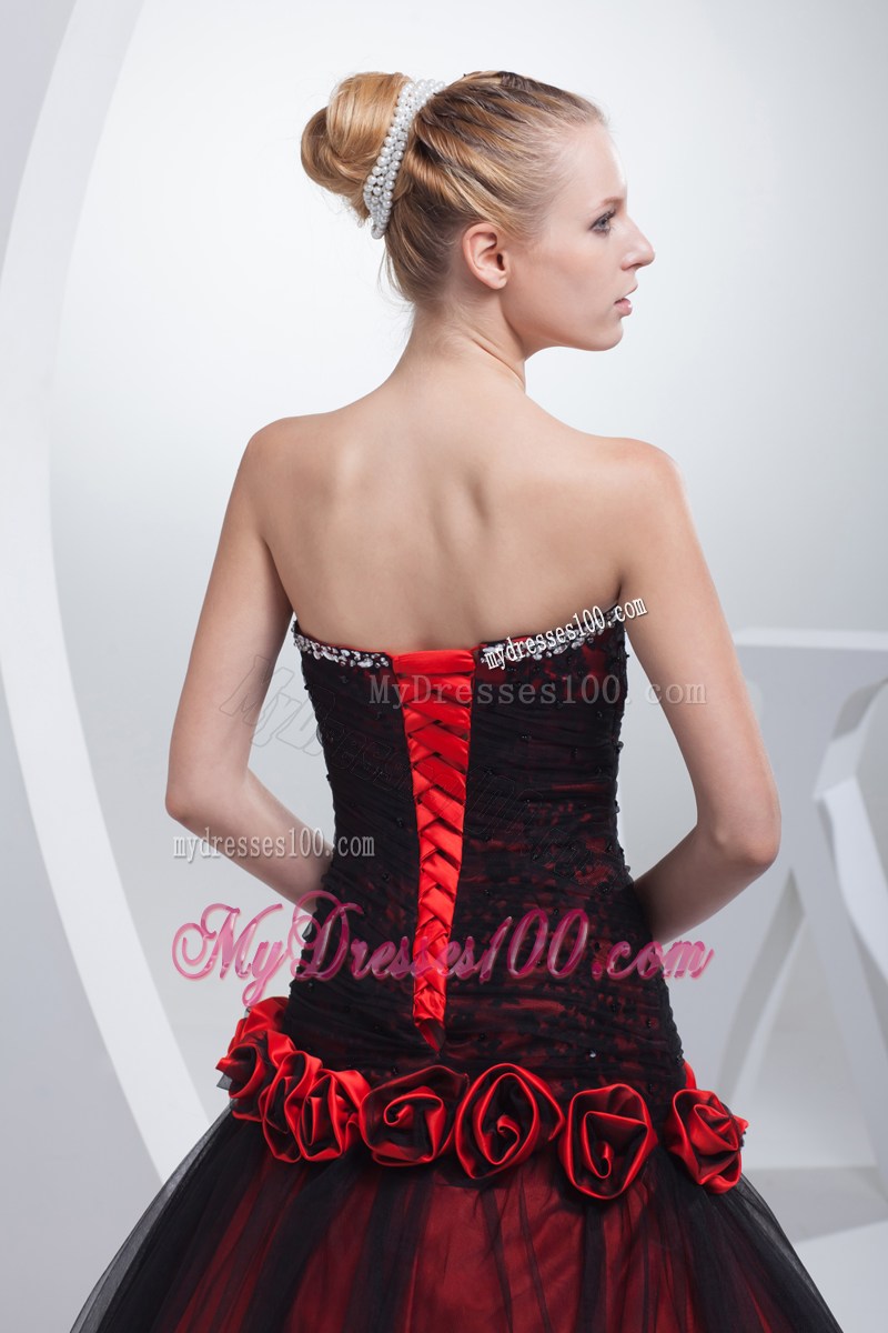Wine Red Sweetheart Hand Made Flowers Beading Prom Dress
