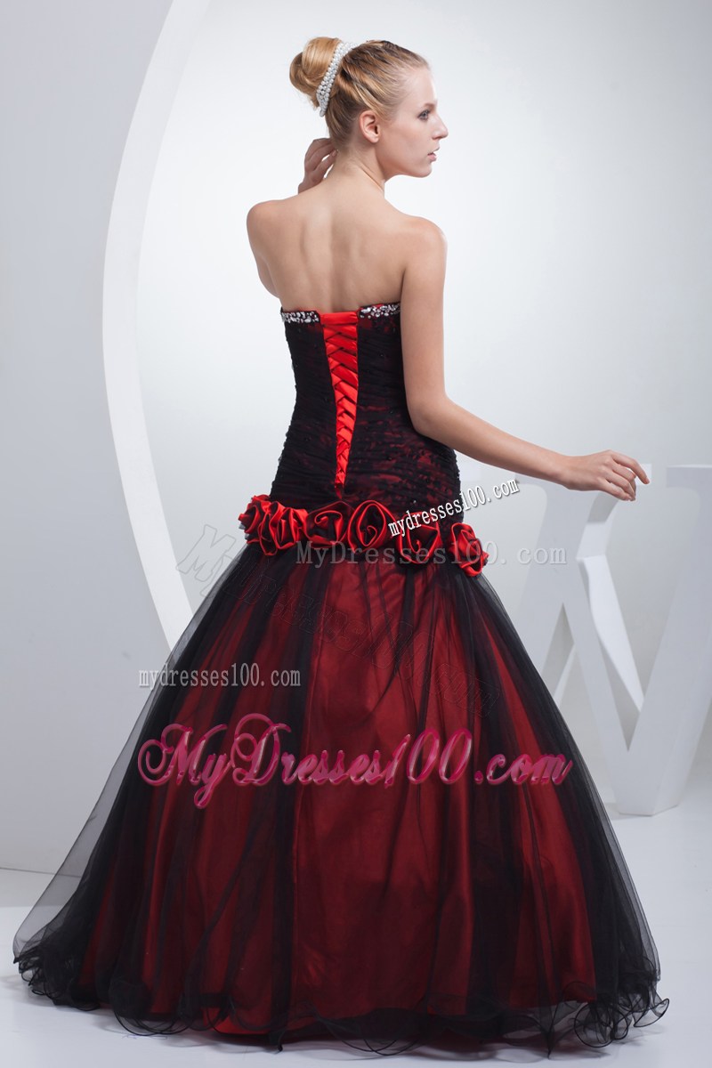 Wine Red Sweetheart Hand Made Flowers Beading Prom Dress